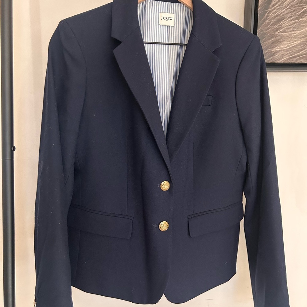 J. Crew Women's Dark Blue Blazer with Gold Buttons